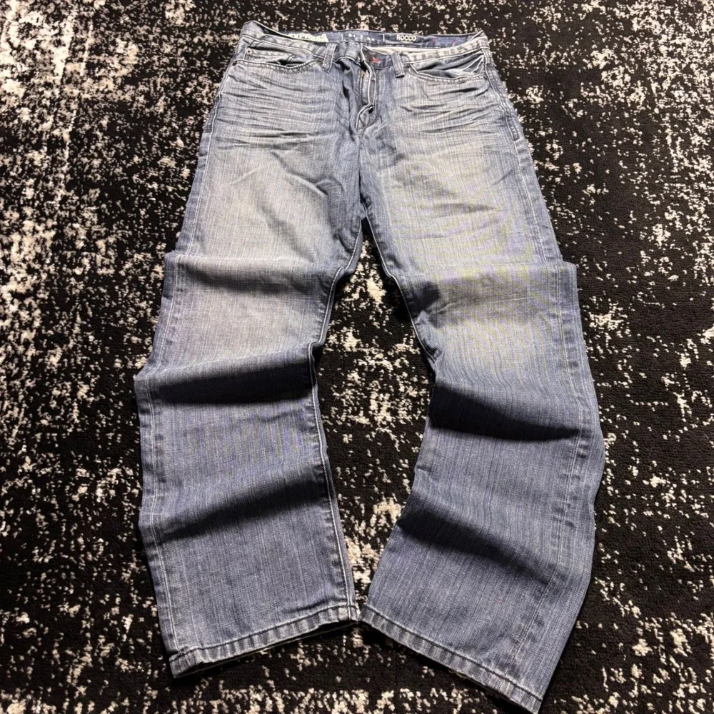 Express Rocco Slim Fit Low Rise Straight Leg Jeans Blue 31x32 Y2K Grunge